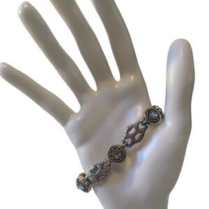 Vintage Brighton Silver & Lt. Blue Jeweled Intricately Designed Bracelet.